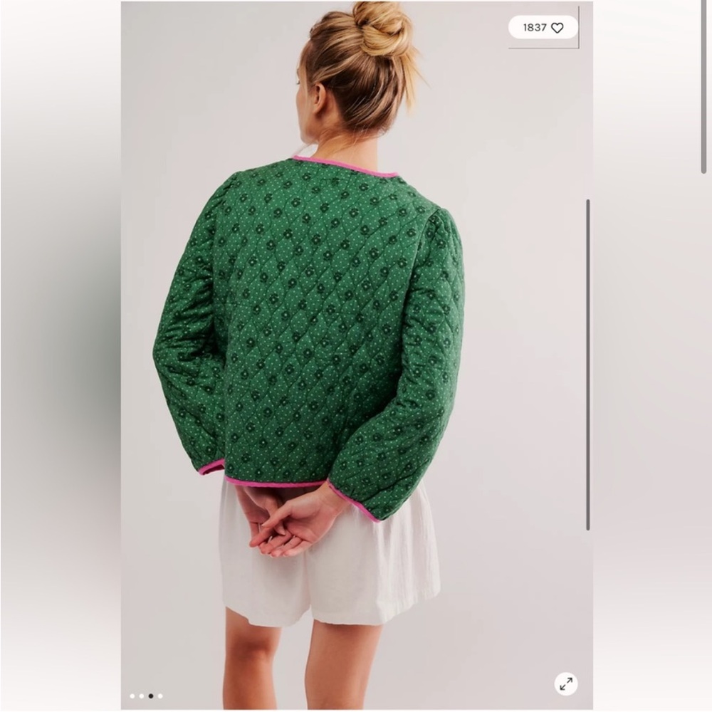 Damson Madder Diana green and pink quilted bow jacket - Picture 4 of 11